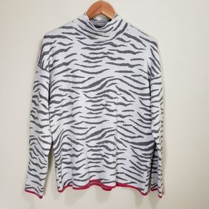 Chelsea & Theodore Womens Zebra Print Mock Neck Pink Trim Knit‎ Sweater Size M